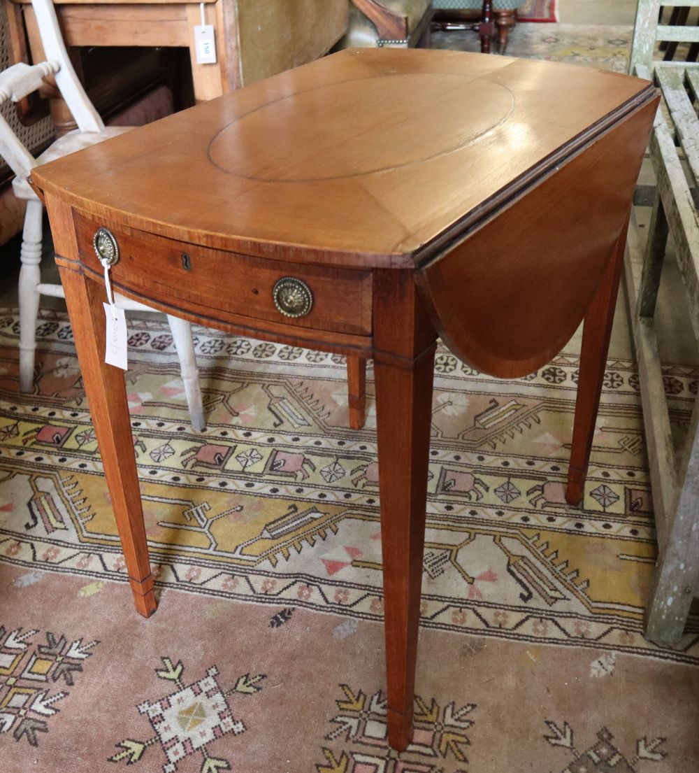 A George III satinwood banded mahogany Pembroke table, width 74cm depth 50cm height 68cm